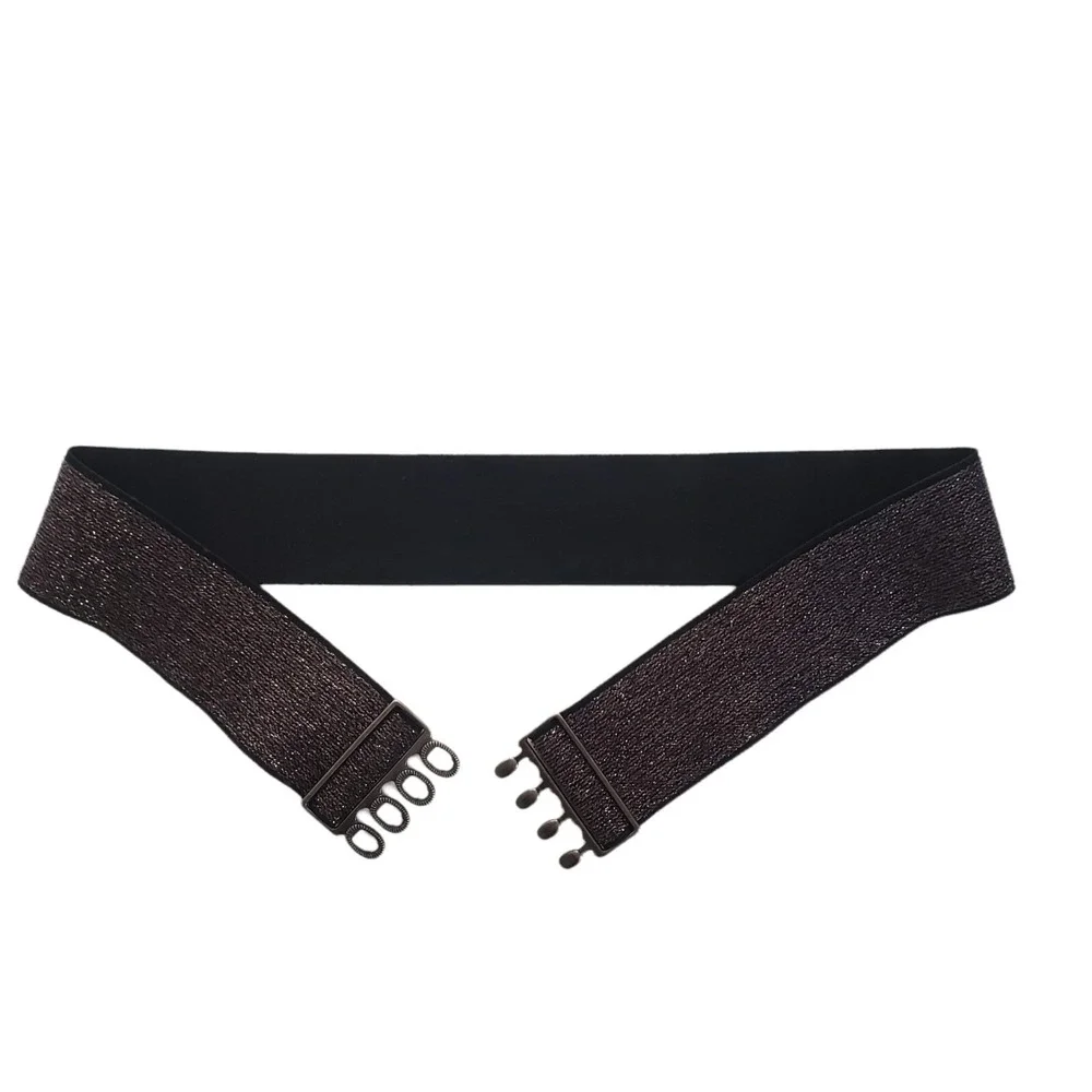 Women's Black Elastic Waistband Belt Hip High Waist Silver Metallic Medium/Large